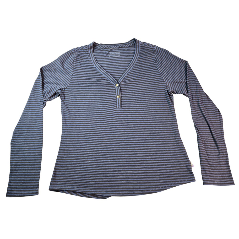 Patagonia Womens Navy Black Striped Long Sleeve Henley V-Neck Top Size M 41805